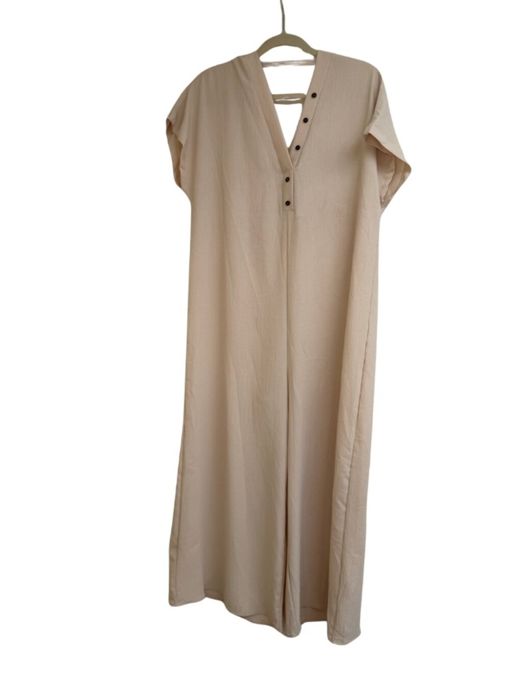 Ces Femme Cream Wide Leg Jumpsuit S Button V Neck Open Back Romper